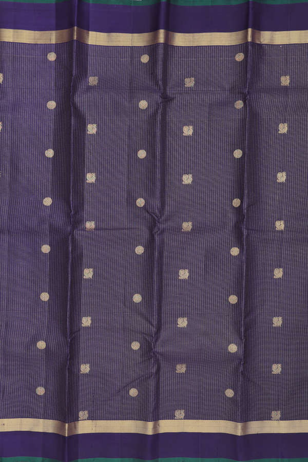 Kanchipuram Silk Saree In Navy Blue With Checks Design