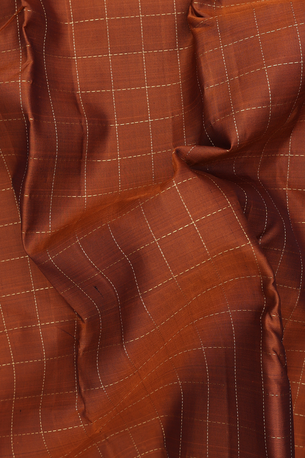 Kanchipuram Silk Saree In Saddle Brown With Checks Design