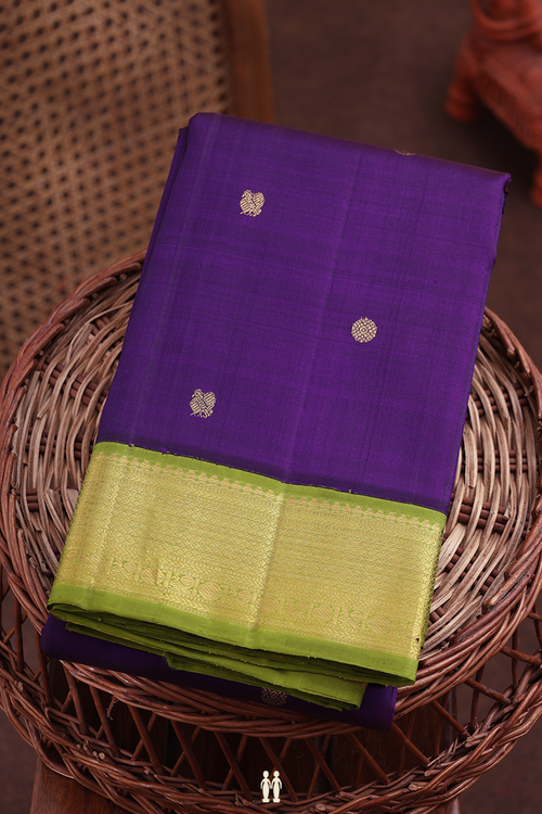 Kanchipuram Silk Saree In Royal Purple With Peacock Buttas