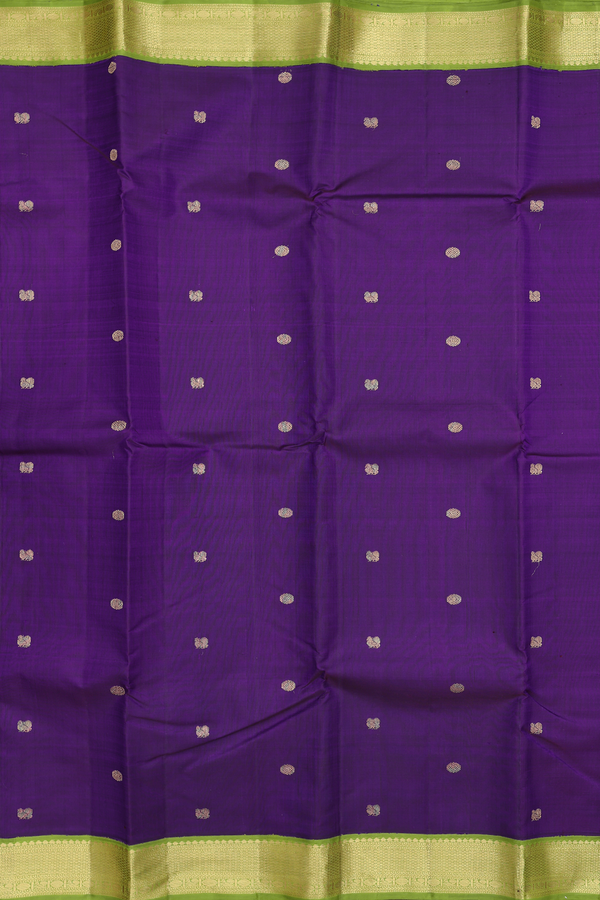 Kanchipuram Silk Saree In Royal Purple With Peacock Buttas