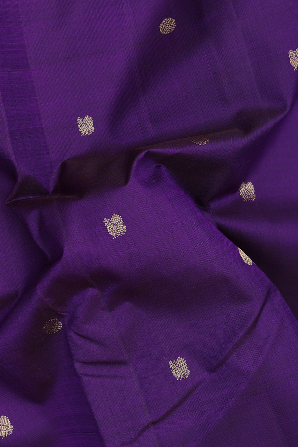 Kanchipuram Silk Saree In Royal Purple With Peacock Buttas