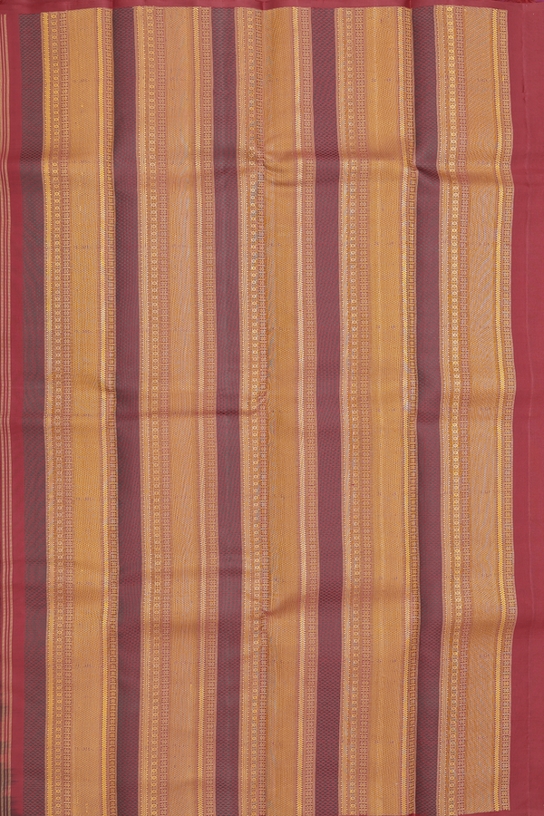 Kanchipuram Silk Saree In Deep Purple With Parrot Buttas