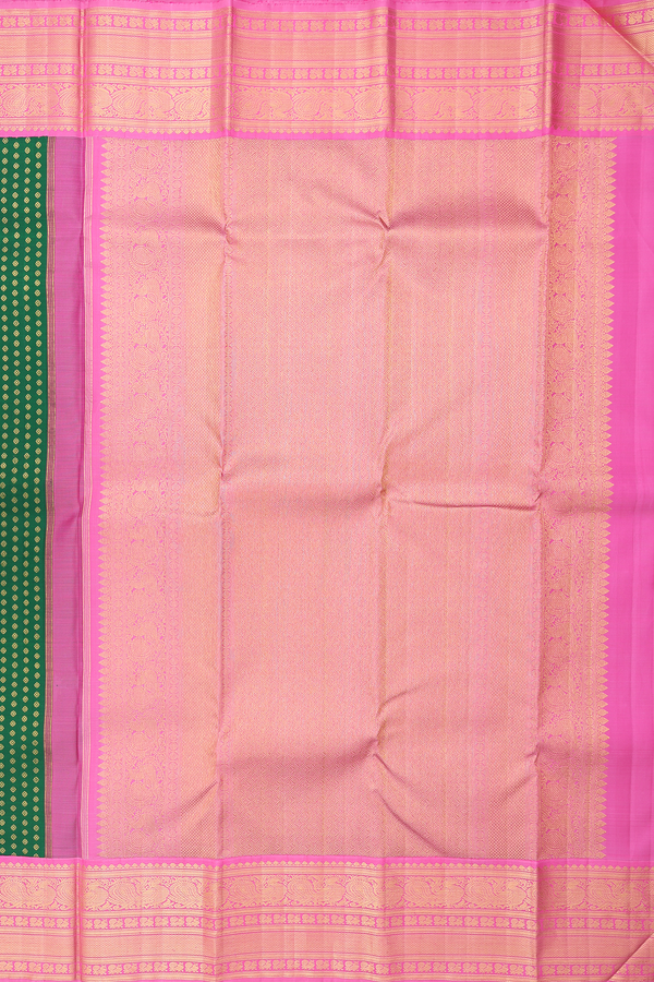 Kanchipuram Silk Saree In Dark Green With Zari Buttis