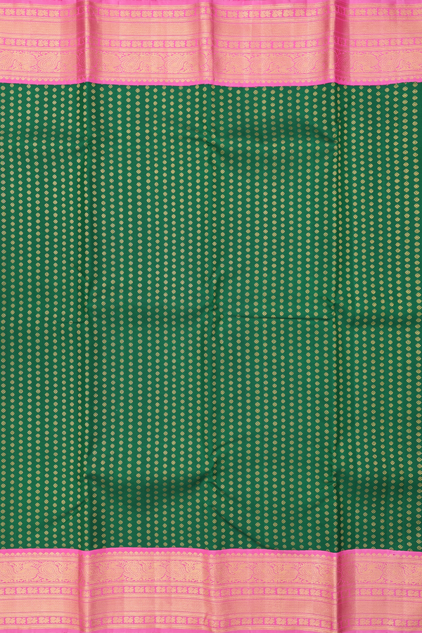 Kanchipuram Silk Saree In Dark Green With Zari Buttis