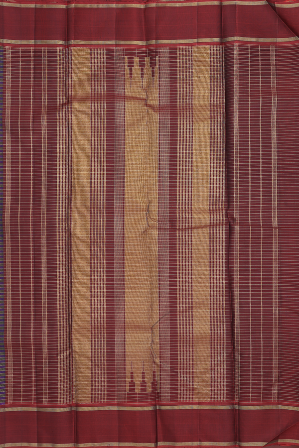Kanchipuram Silk Saree In Green And Blue With Checks Design