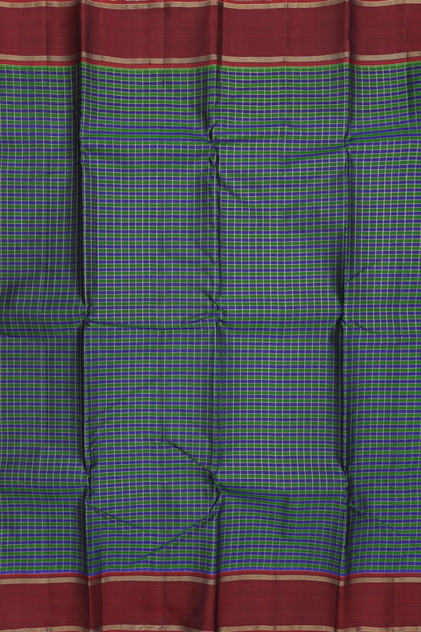 Kanchipuram Silk Saree In Green And Blue With Checks Design
