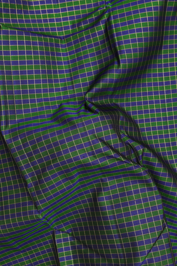 Kanchipuram Silk Saree In Green And Blue With Checks Design