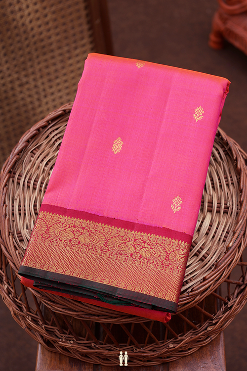 Kanchipuram Silk Saree In Pink With Floral Buttas