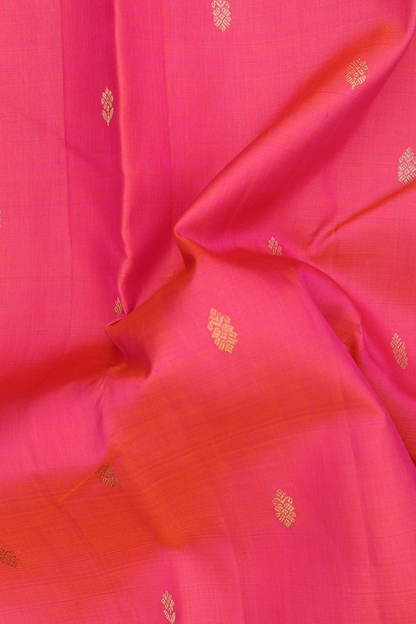 Kanchipuram Silk Saree In Pink With Floral Buttas