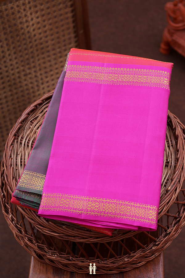 Kanchipuram Silk Saree In Coral Pink With Neli Design