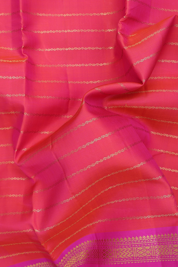 Kanchipuram Silk Saree In Coral Pink With Neli Design
