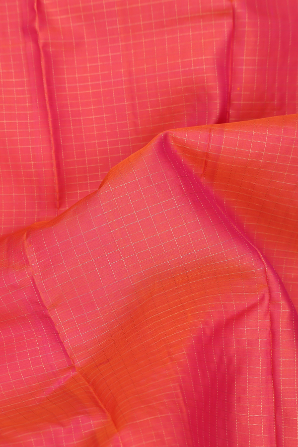 Kanchipuram Silk Saree In Coral Pink With Checks Design