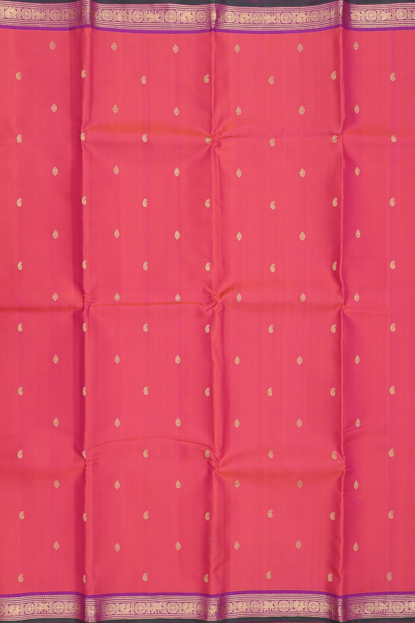 Kanchipuram Silk Saree In Coral Pink With Paisley Buttis