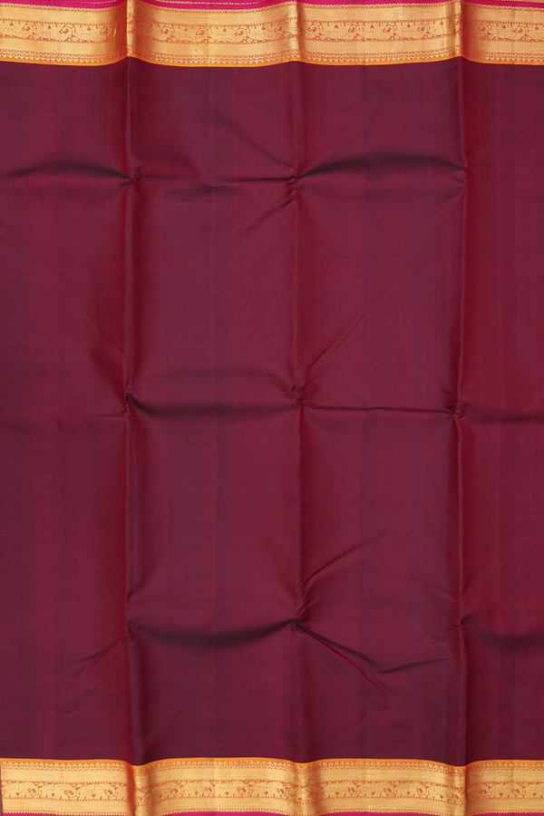 Kanchipuram Silk Saree In Dark Maroon With Contrast Border