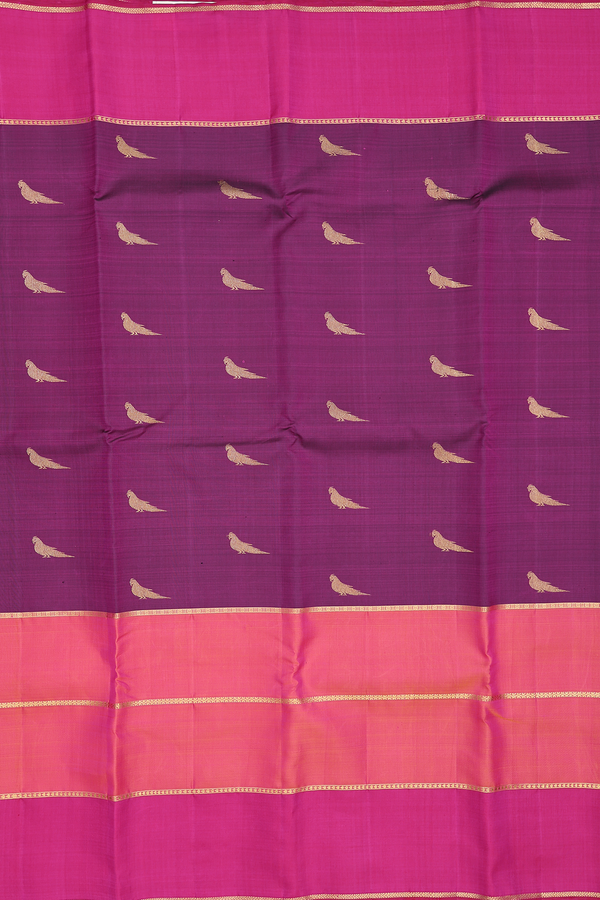 Kanchipuram Silk Saree In Purple With Parrot Buttas