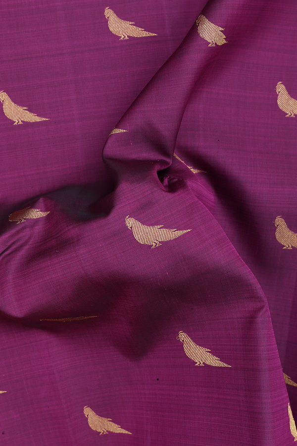 Kanchipuram Silk Saree In Purple With Parrot Buttas