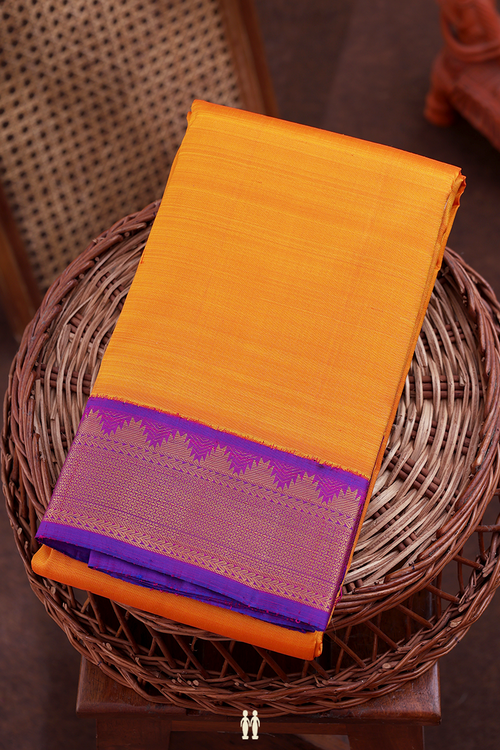 Kanchipuram Silk Saree In Orange With Contrast Border