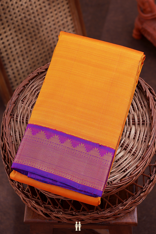 Kanchipuram Silk Saree In Orange With Contrast Border