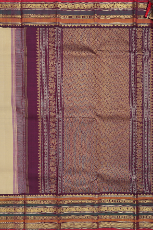 Kanchipuram Silk Saree In Light Brown With Peacock Buttas