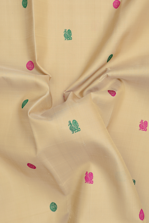 Kanchipuram Silk Saree In Light Brown With Peacock Buttas