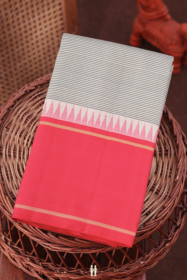 Kanchipuram Silk Saree In Cream Color With Stripes Design