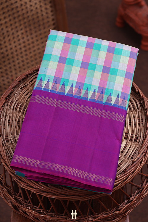 Kanchipuram Silk Saree In Multicolor With Checks Design