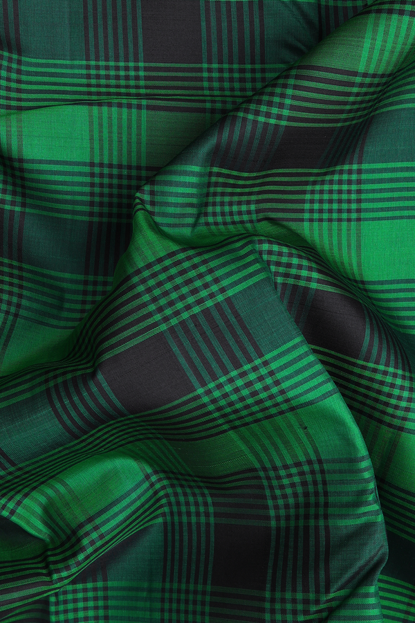 Kanchipuram Silk Saree In Green And Black With Checks Design
