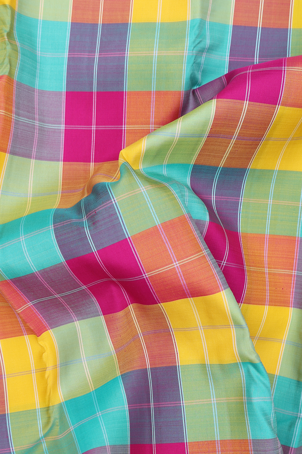 Kanchipuram Silk Saree In Multicolor With Checks Design