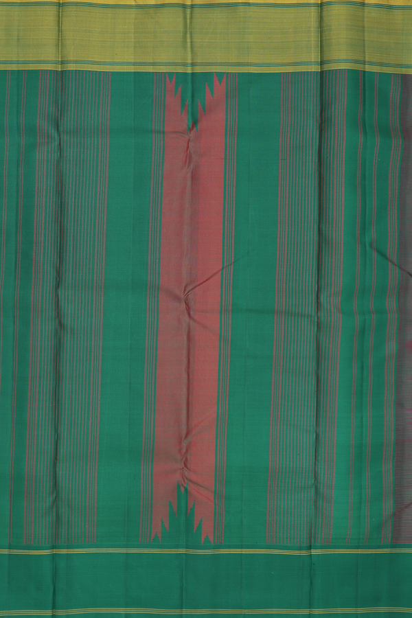 Kanchipuram Silk Saree In Scarlet Red With Ganga Jamuna Border
