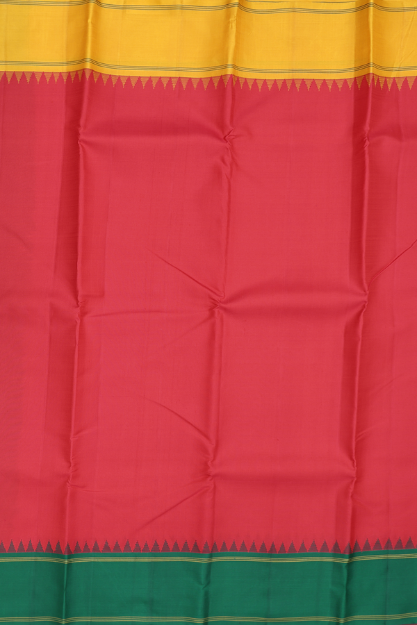 Kanchipuram Silk Saree In Scarlet Red With Ganga Jamuna Border