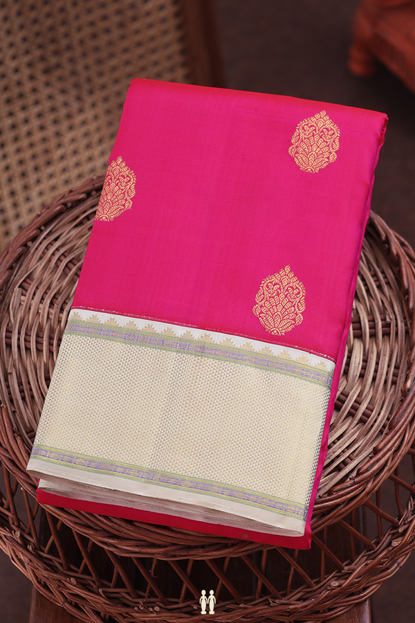 Kanchipuram Silk Saree In Rani Pink With Zari Buttas