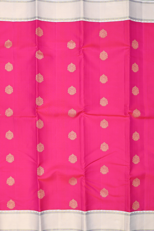 Kanchipuram Silk Saree In Rani Pink With Zari Buttas