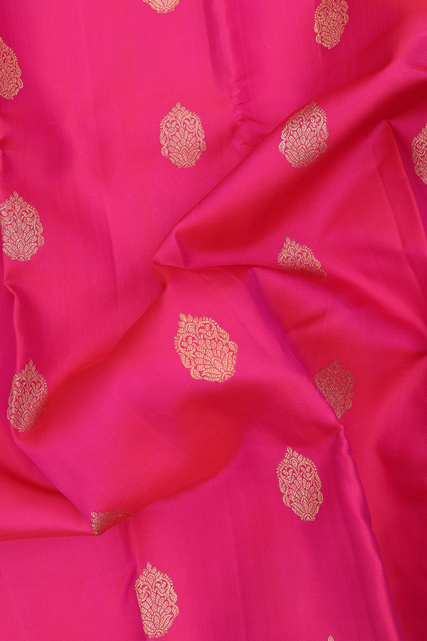Kanchipuram Silk Saree In Rani Pink With Zari Buttas