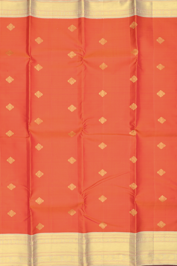 Kanchipuram Silk Saree In Royal Orange With Zari Buttas
