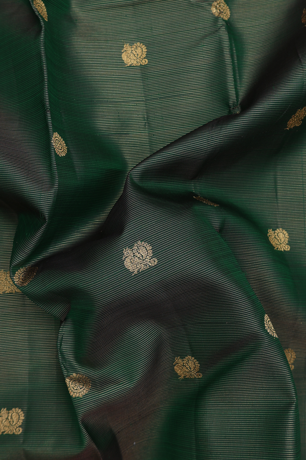 Kanchipuram Silk Saree In Green Along Stripes With Buttas