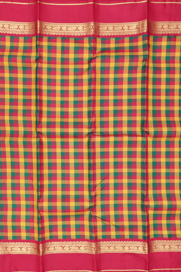 Kanchipuram Silk Saree In Multicolor With Checks Design