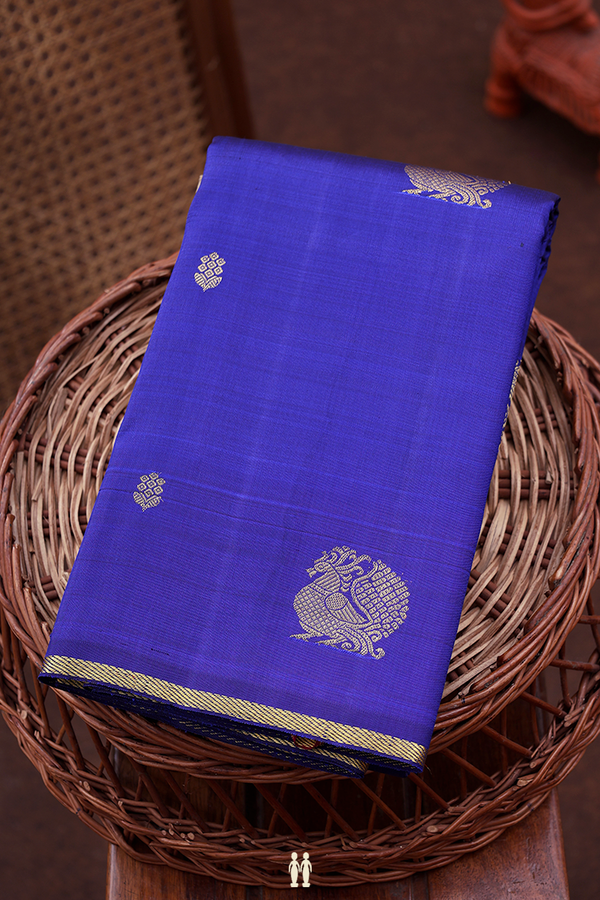 Kanchipuram Silk Saree In Royal Blue With Peacock Motifs