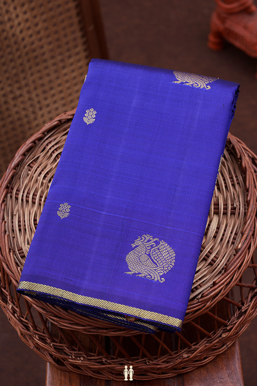 Kanchipuram Silk Saree In Royal Blue With Peacock Motifs