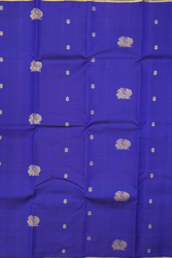 Kanchipuram Silk Saree In Royal Blue With Peacock Motifs
