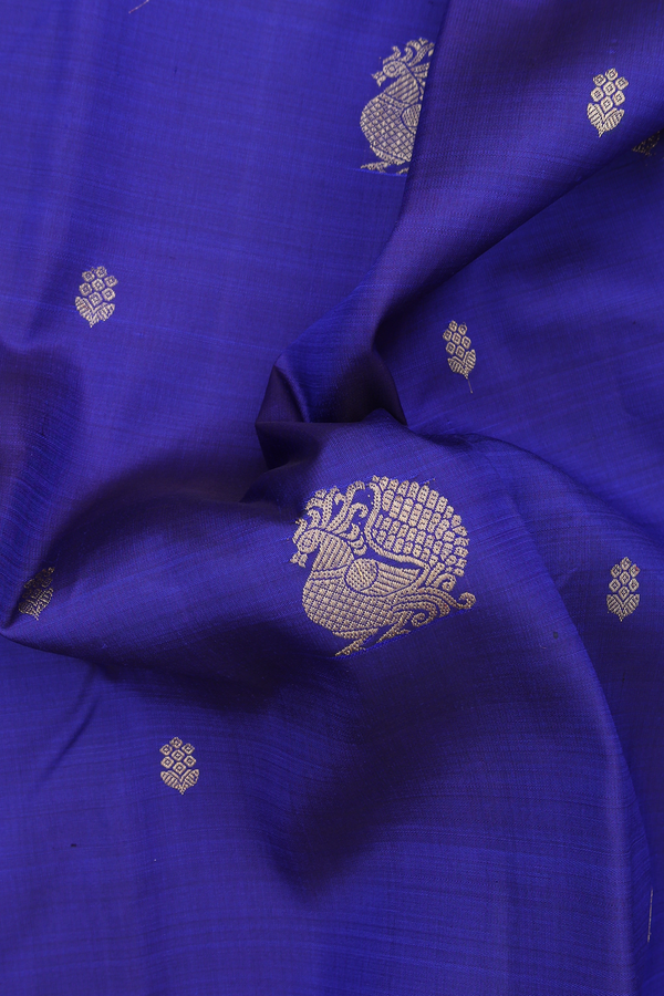 Kanchipuram Silk Saree In Royal Blue With Peacock Motifs