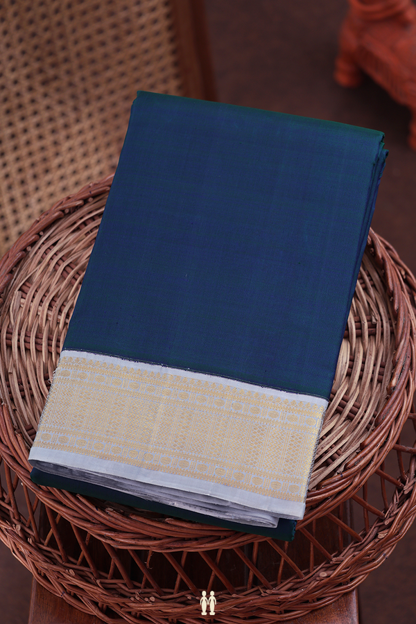Kanchipuram Silk Saree In Prussian Blue With Contrast Border