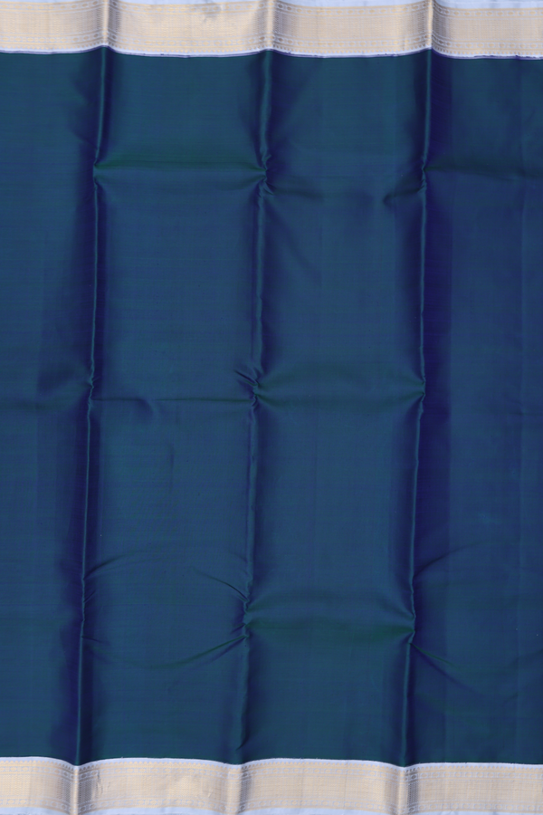 Kanchipuram Silk Saree In Prussian Blue With Contrast Border