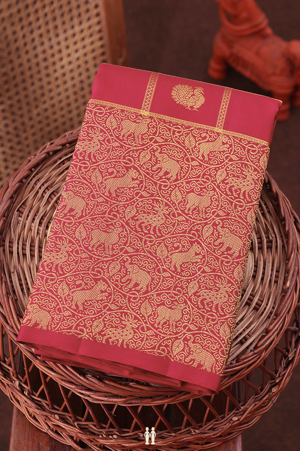 Kanchipuram Silk Saree In Red With Checks Design