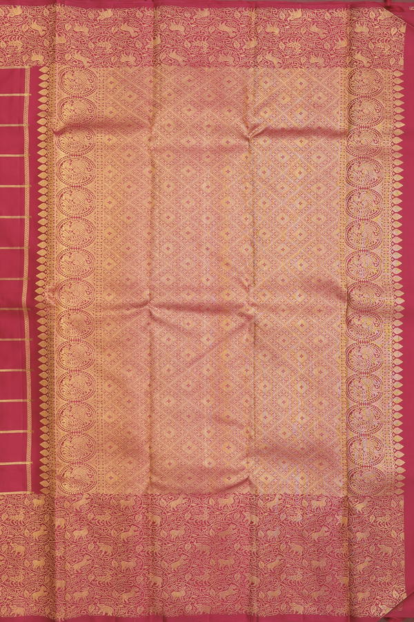Kanchipuram Silk Saree In Red With Checks Design
