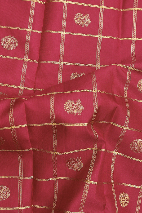 Kanchipuram Silk Saree In Red With Checks Design
