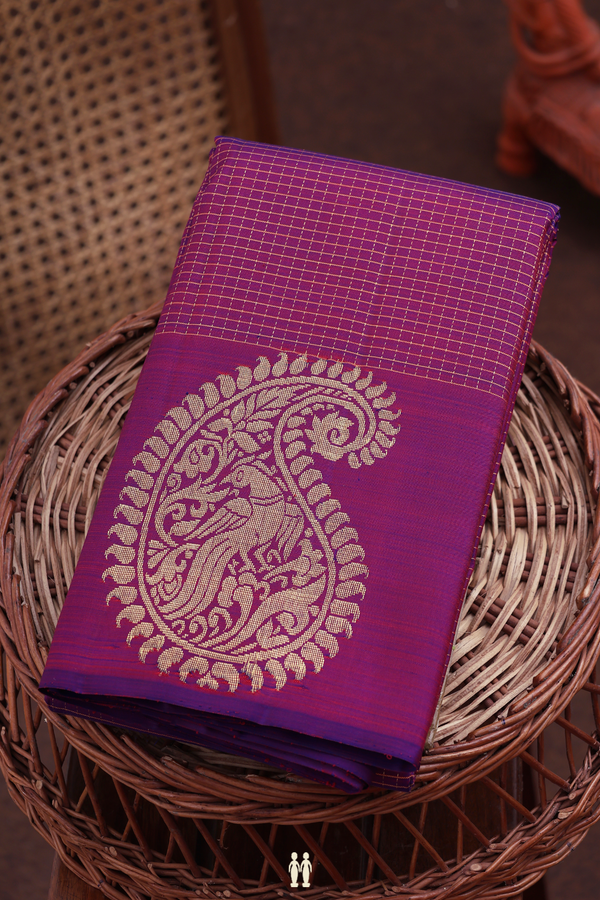 Kanchipuram Silk Saree In Berry Purple With Checks Design