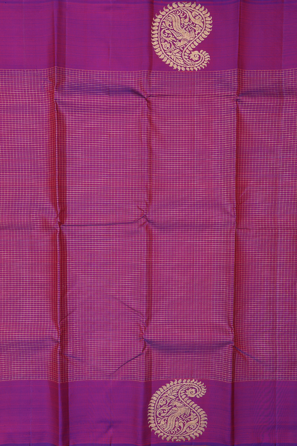 Kanchipuram Silk Saree In Berry Purple With Checks Design