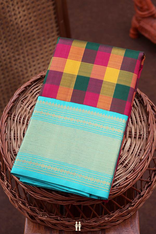 Kanchipuram Silk Saree In Multicolor With Checks Design