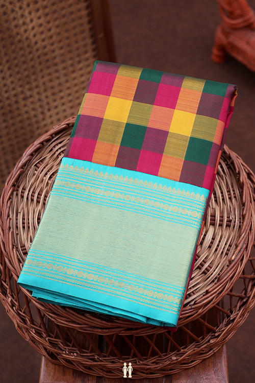Kanchipuram Silk Saree In Multicolor With Checks Design