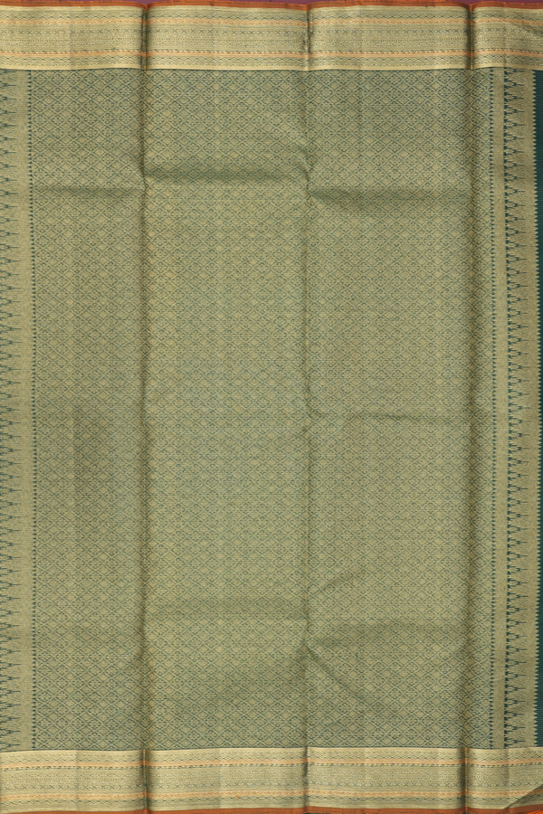 Kanchipuram Silk Saree In Forest Green With Checks Design